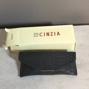 NWT Cinzia European black faux alligator style eyeglass case